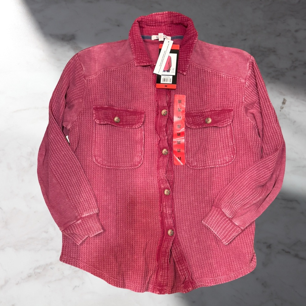 Briggs New York Rose Button-Up Shirt Dark Pink Size Medium